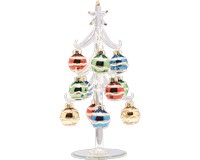 Clear Glass Tree 8 Inch with Multi Color Ornaments-XM-1074