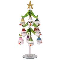 Green Glass Tree 10 inch with 12 Snowman Ornaments-XM-1119