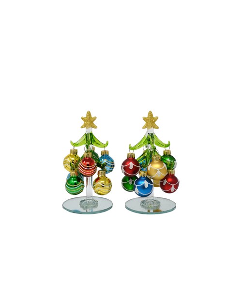 Glass Tree Green 5.5 inch with 8 Ornaments