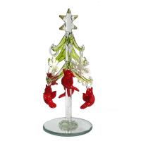 Green Glass Tree 6 inch with Cardinal & Snowflake Ornaments-XM-1145