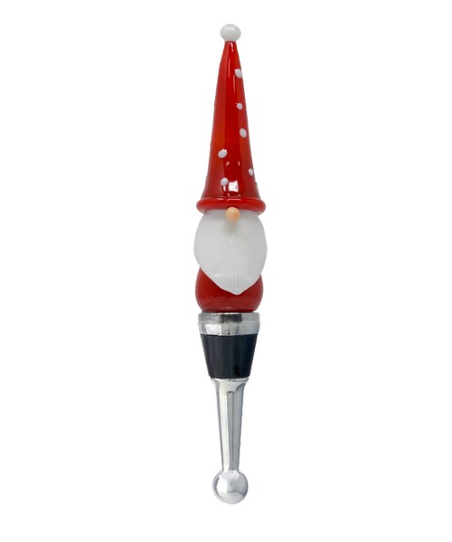 Santa Gnome with Tall Hat Bottle Stopper - Red