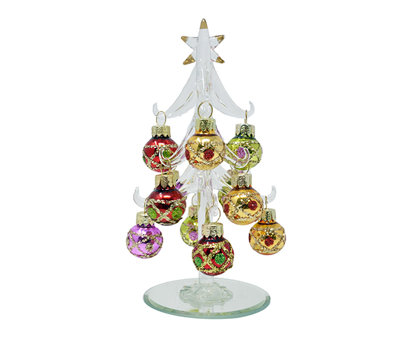 Clear Tree with Red, Green, Gold, Purple 6 inch with 12 ornaments GB