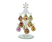 Clear Tree with Red, Green, Gold, Purple 6 inch with 12 ornaments GB-XM-1176