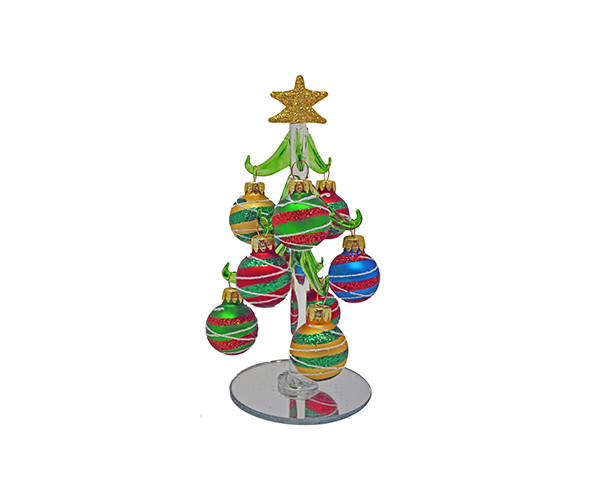 Green Glass Tree 5.5 inch with Multi-color Ornaments