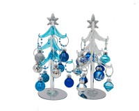 Wine Charm Tree Blue and Clear with Blue and Silver 8 inch with 9 Ornaments PVC-XM-1184