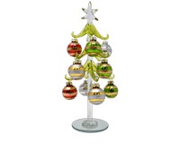 Green Tree - Red, Silver, Green, Gold Stripes 10 inch with 12 Ornaments GB-XM-1188