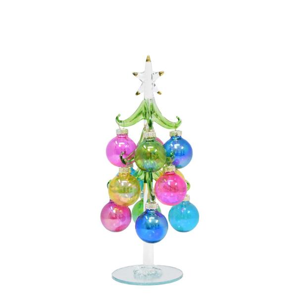 Green Glass Tree 8 inch with Translucent Ornaments