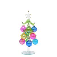 Green Glass Tree 8 inch with Translucent Ornaments-XM-2060