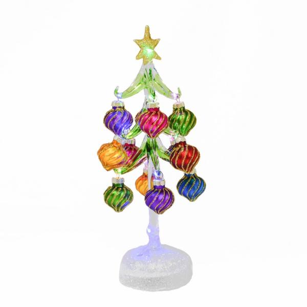 Green Glass LED Tree 10 inch with Spiral Ornaments