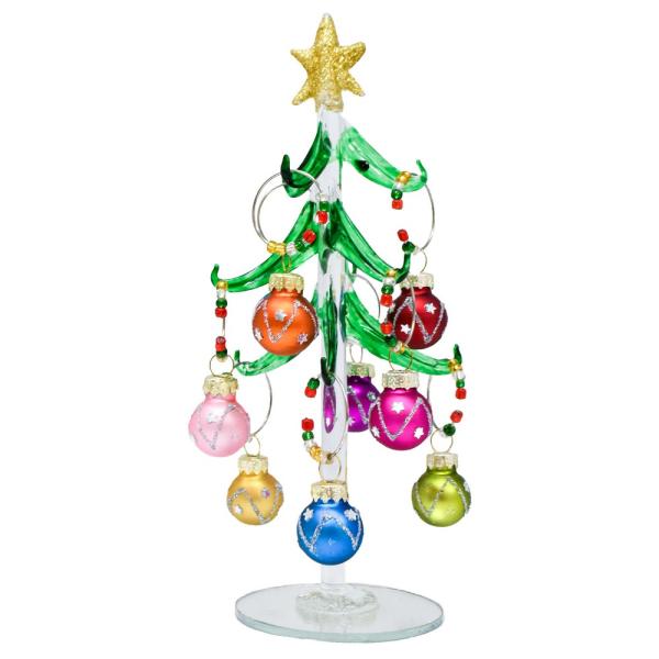 Green Glass Tree 8 inch with Criss Cross Wine Charms