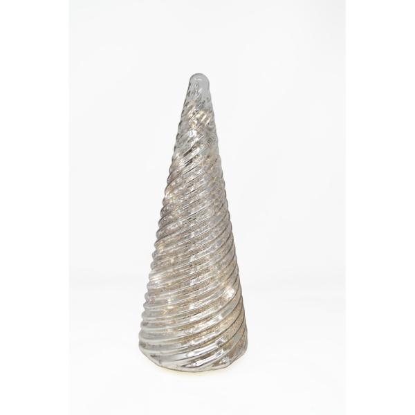 12 inch Silver Spiral LED Glass Tree