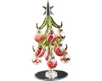 Green Glass Tree 6 inch with Red and White Ornaments-XM-518