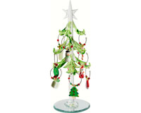 Green Glass Tree 7.5 Inch with Christmas Wine Charms-XM-617