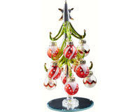 Green Glass Tree 6 inch with Red and White Ornaments-XM-700