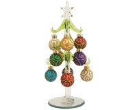 Green Glass Tree 8 inch with 12 Swirl Ornaments-XM-728
