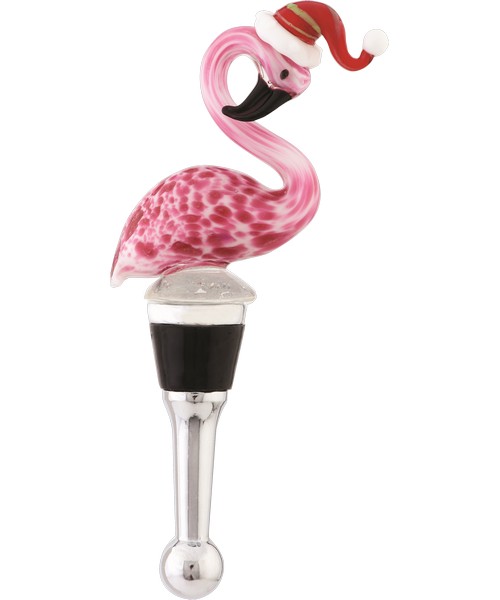 Bottle Stopper Flamingo in Santa Hat