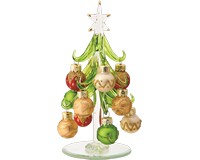 Green Glass Tree  6 Inch with Gold Ornaments-XM-943
