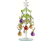 Green Glass LED Tree 7.5 Inch with 9 Pearl Ornament Wine Charms-XM-972