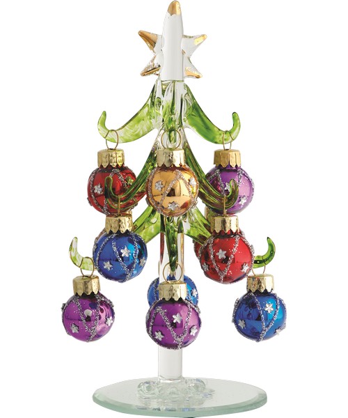 Green Glass Tree 6 Inch with Star Ornaments