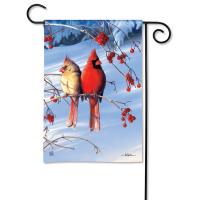 Cardinals in Snow Garden Flag-MAIL33133