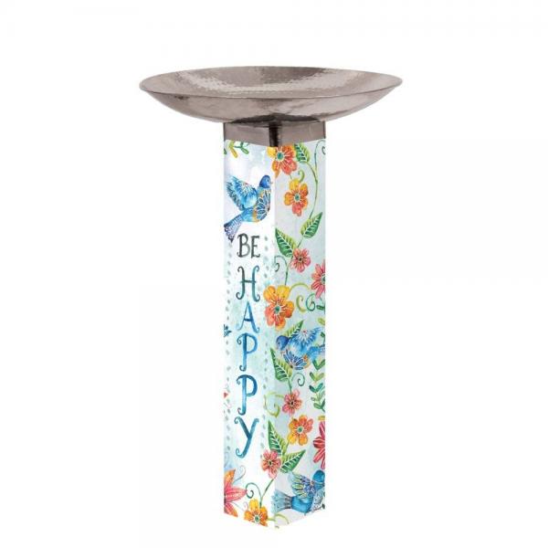 Happy Bluebirds Bird Bath with Stainless Topper Plus Freight