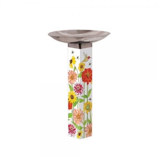 Birds and Bees Bird Bath Art Pole with Stainless Steel Topper Plus Freight