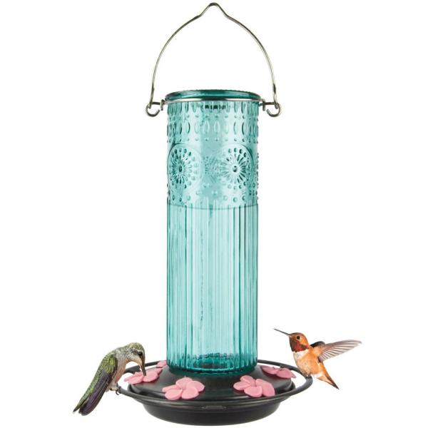 Teal Antique Glass Hummingbird Feeder 28 oz
