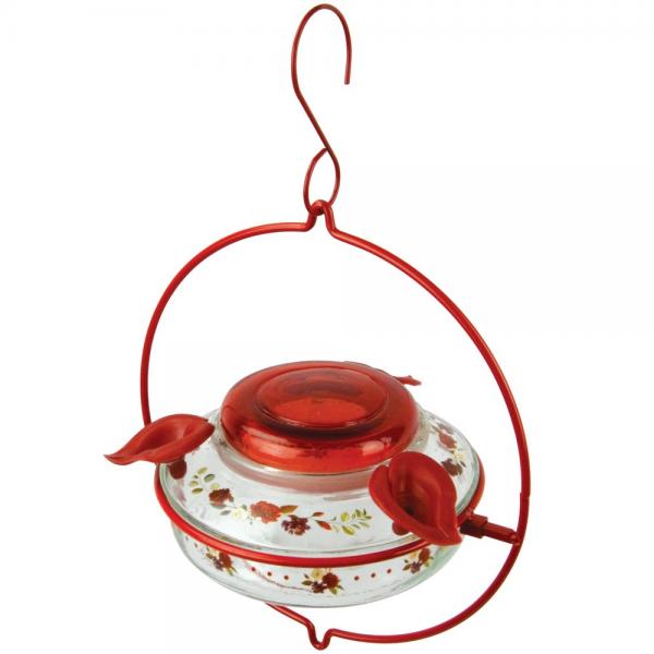 Decorative Glass Top Fill Hummingbird Feeder Crimson Corsage