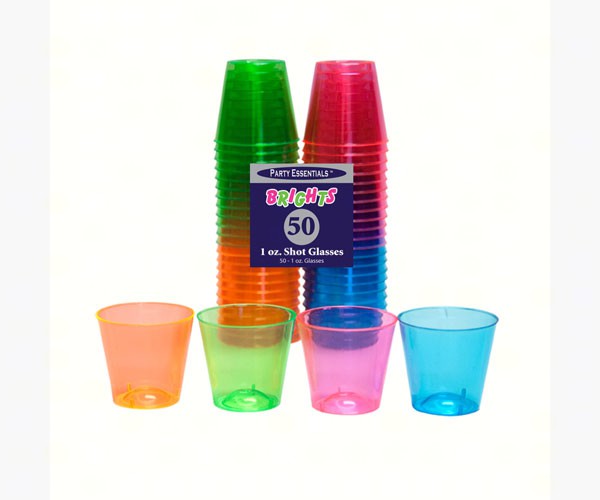 1 oz Shot Glasses. Assorted Neon 50 ct