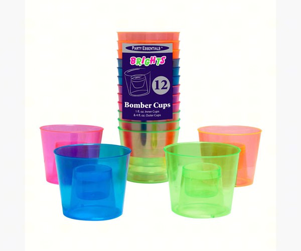 4 oz Bomber Cups Assorted Neon Soft Plastic 12 ct