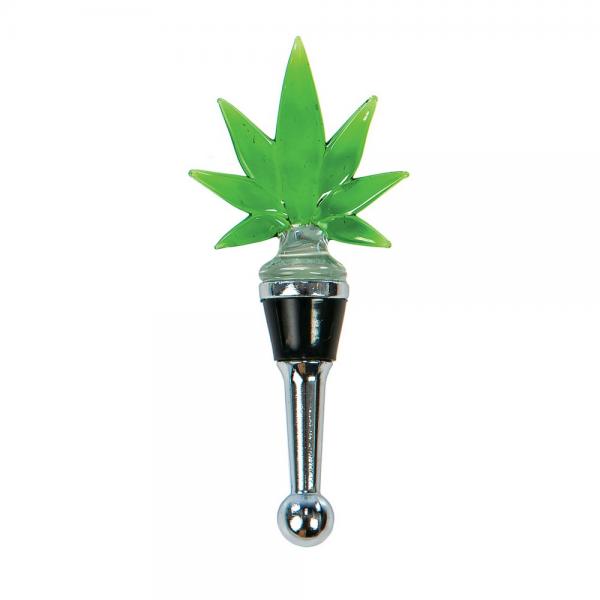 Glass Bottle Stopper Cannabis Leaf