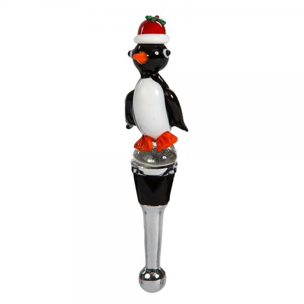 Glass Bottle Stopper Holiday Penguin
