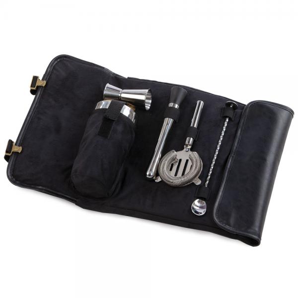 Cocktail Bar Tool Roll Up Black Leather