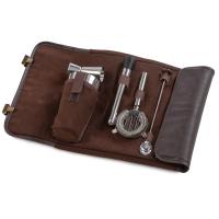 Cocktail Bar Tool Roll Up Brown Leather-PSM-411BRL