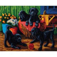 Black Labrador Pups Crystal Art Large Framed Kit-OMCA47826