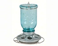 Antique Wide Blue Glass Seed Feeder-PP784