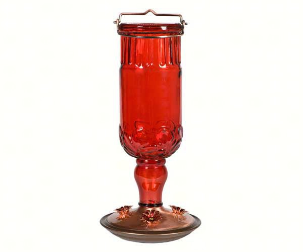 24 oz Red Antique Glass Hummingbird Feeder