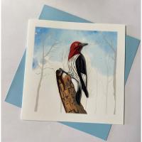 Red Headed Woodpecker Quilled Card-PCQC10957