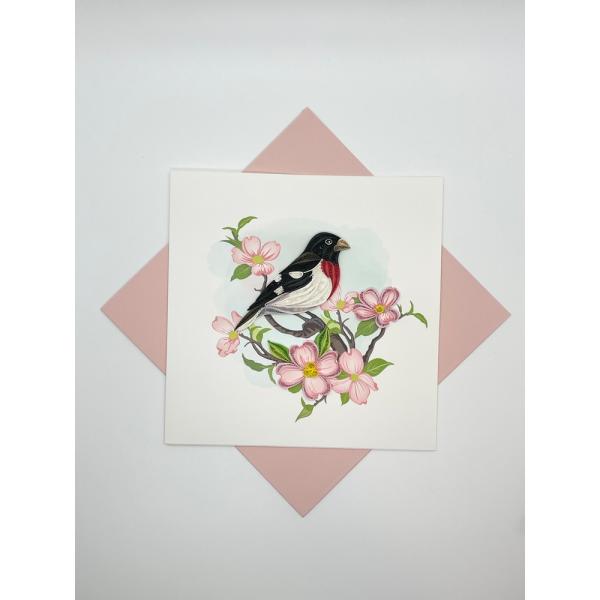 Rose Breasted Grosbeak Quilled Card