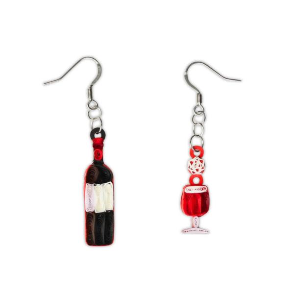 Wine Bottles & Glass Quilled Earrings