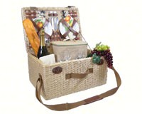 Deluxe Four Person Picnic Basket with Tan Floral/Fruits lining-PRIME6035REUNIO