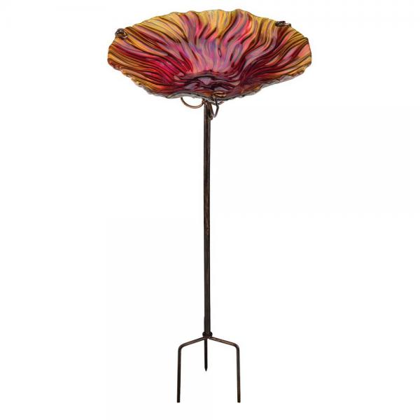 Red Bird Bath or Feeder with Stake