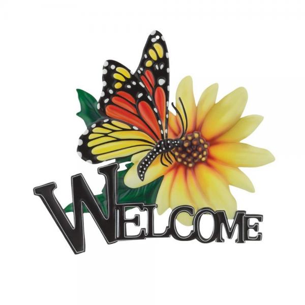 Welcome Flower Wall Decor Butterfly