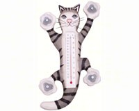 Climbing Grey Tabby Cat Small Window Thermometer-SE2170902