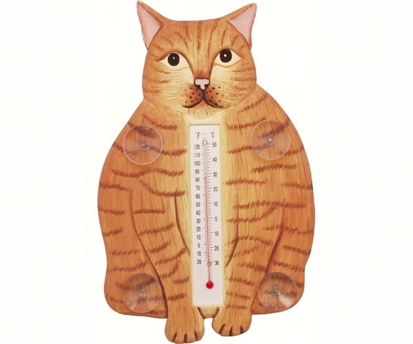 Fat Orange Tabby Cat Small Window Thermometer
