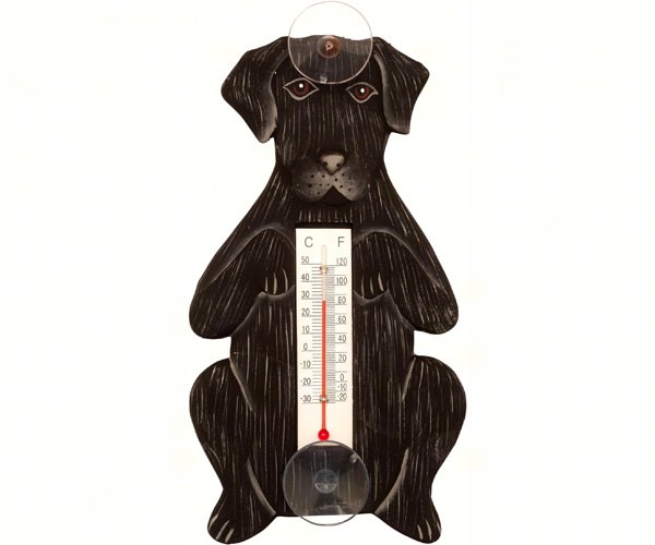 Begging Black Lab Dog Small Window Thermometer