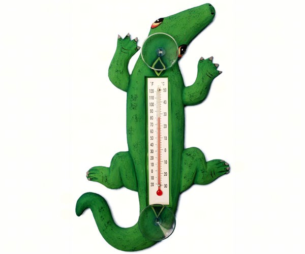 Climbing Green Alligator Small Window Thermometer