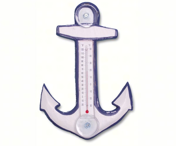 White & Blue Anchor Small Window Thermometer