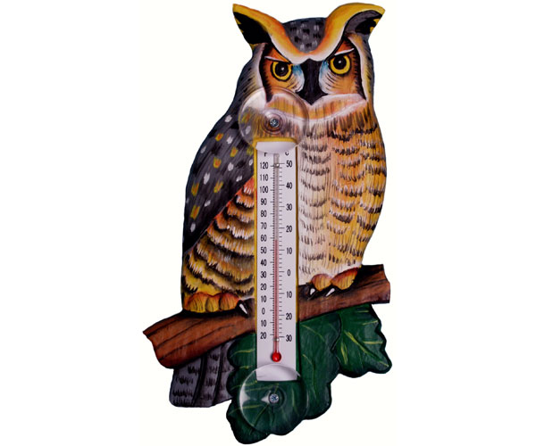 Great Horned Owl Large Window Thermometer