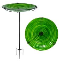 Hunter Green Glass Staked Bird Bath-SE5076